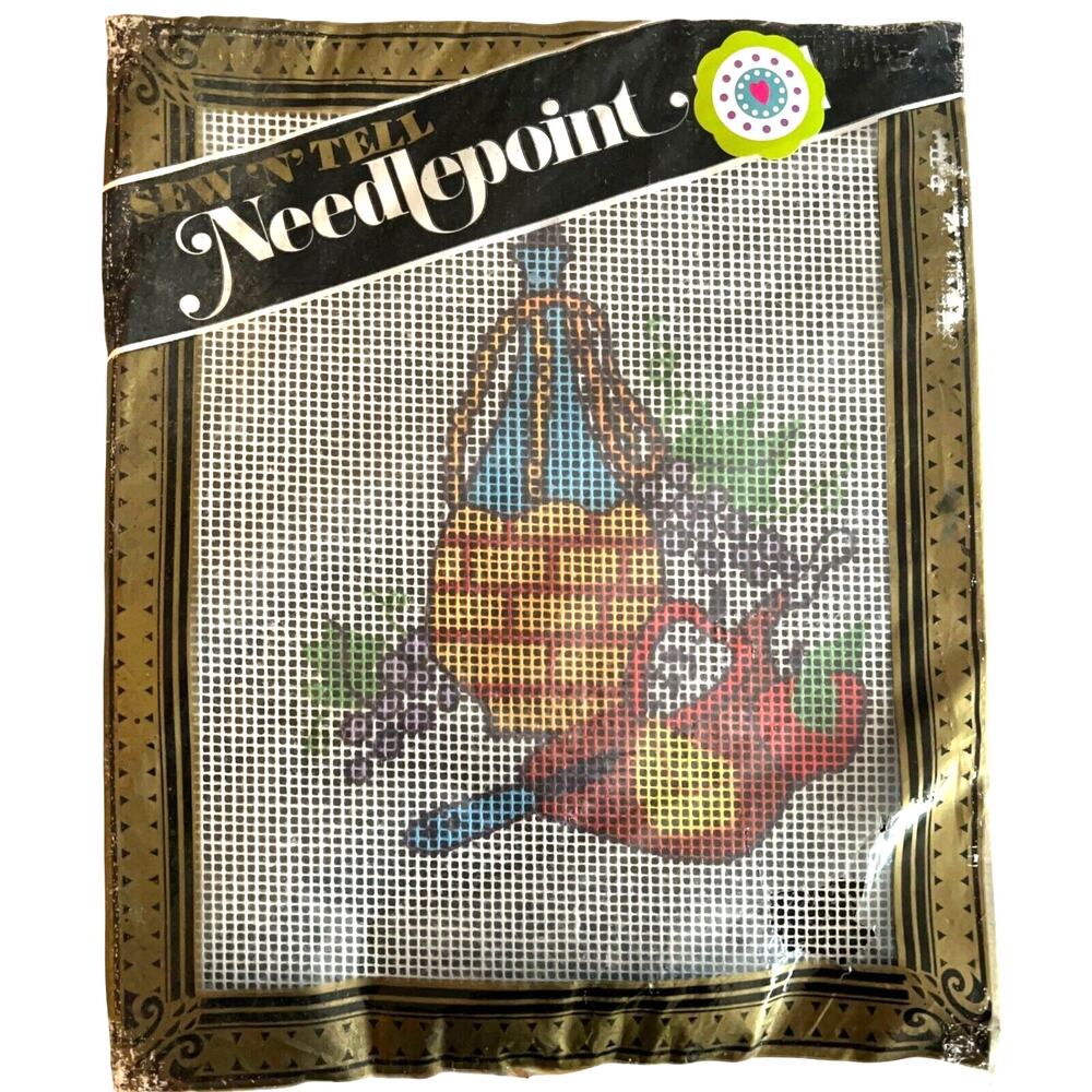 Vintage Sew N Tell Needlepoint Kit NIP Vino Fruit Half Cross Stitch Wine Cooking